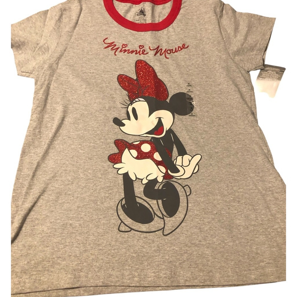 Disney Minnie Mouse Grey Red Short Sleeve Tee M - Picture 1 of 3